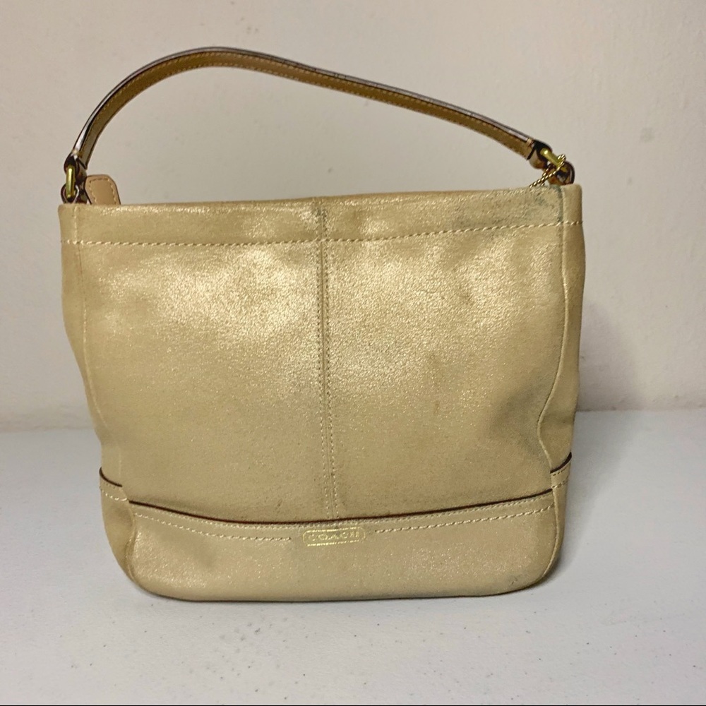 Coach Vintage Crossbody Purse Double Strap Medium Gold/Beige
